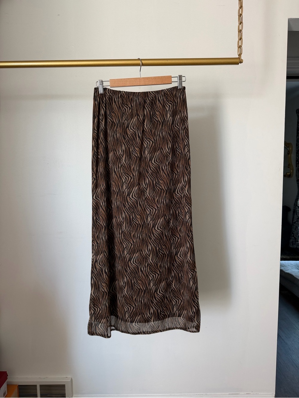Brown Zebra-Print Maxi Skirt